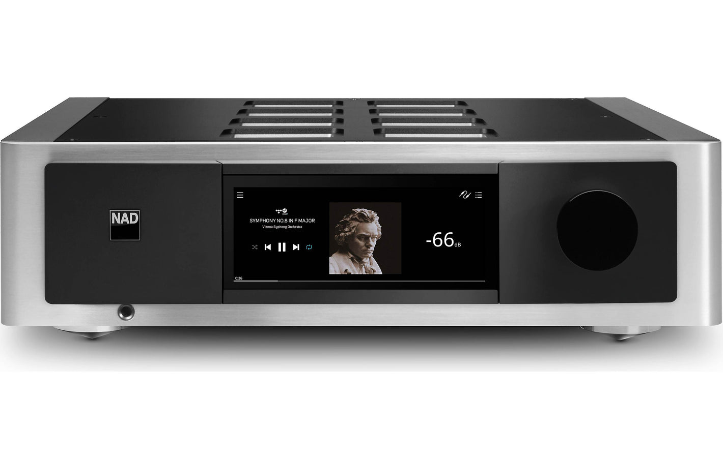 NAD M33 Master Series Stereo integrated amplifier with HDMI, built-in BluOS™ streaming, Apple AirPlay® 2, and Bluetooth®